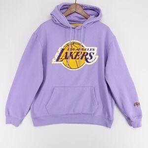 Los Angeles Lakers Hoodie Large‎ Purple Graphic Chenille Patch Fleece Ultra Game